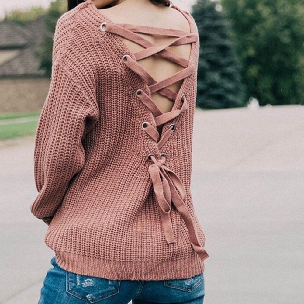 Lace-Up Back Sweater